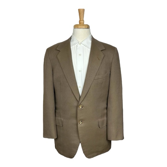 Oxxford Clothes Brown Patterned Pure Wool Mens Half Lined Blazer Size 40L